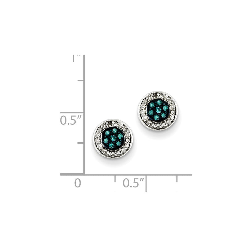 Sterling Silver White & Blue Diamond Stud Earrings