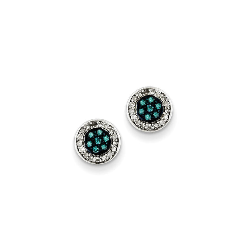 Sterling Silver White & Blue Diamond Stud Earrings