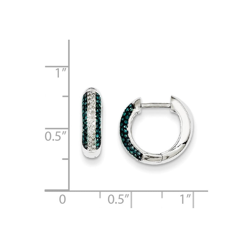 Sterling Silver Blue and White Diamond Hinged-Hoop Earring