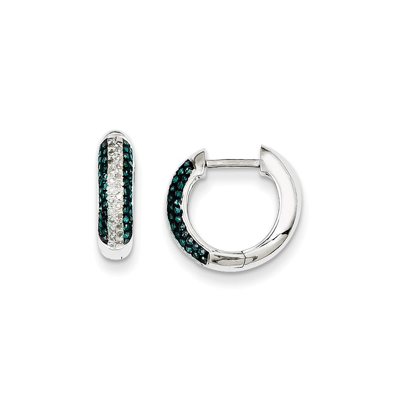Sterling Silver Blue and White Diamond Hinged-Hoop Earring