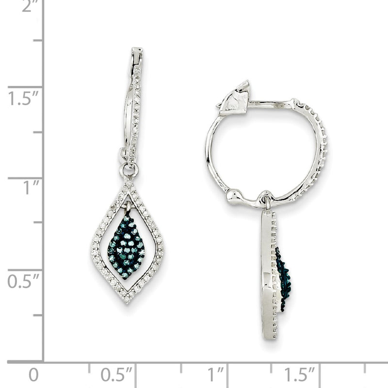Sterling Silver Blue and White Diamond Hinged Hoop Earrings