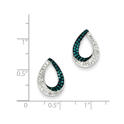 Sterling Silver White & Blue Diamond Open Teardrop Post Earrings