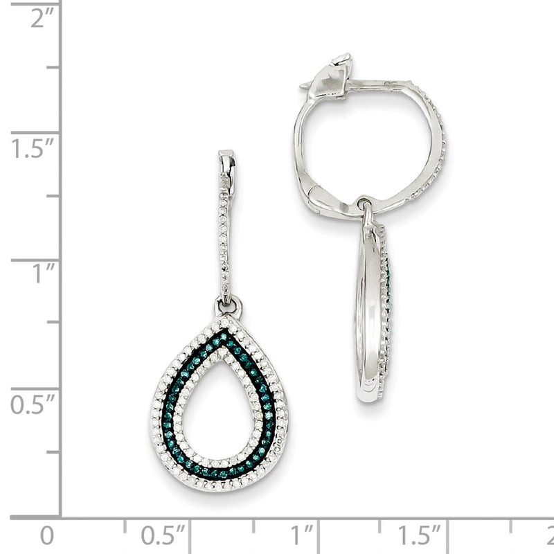 Sterling Silver Blue & White Diamond Teardrop Hinged Hoop Earrings