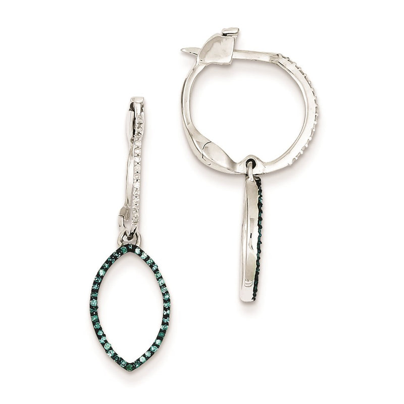 Sterling Silver Blue and White Diamond Hinged Hoop Earrings