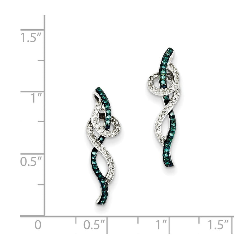 Sterling Silver Blue & White Diamond Post Earrings