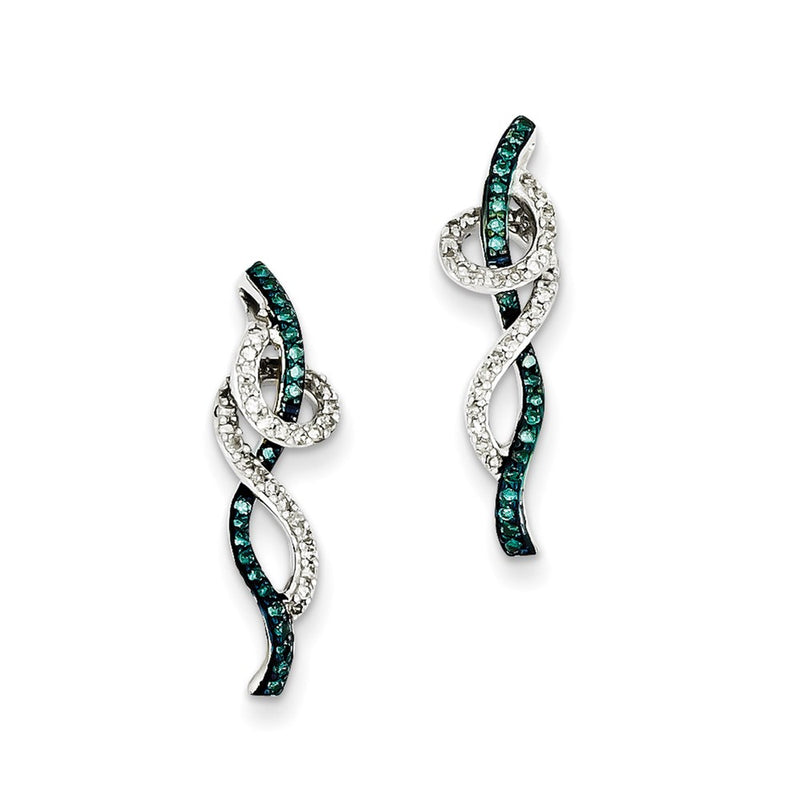 Sterling Silver Blue & White Diamond Post Earrings