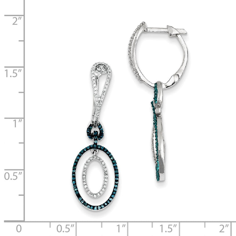 Sterling Silver Blue and White Diamond Oval Hinged Hoop Earrings