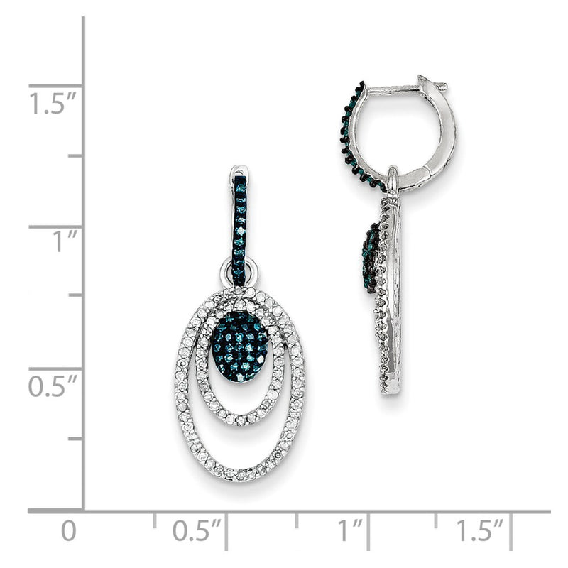 Sterling Silver Rhodium Plated Blue & White Diamond Oval Earrings