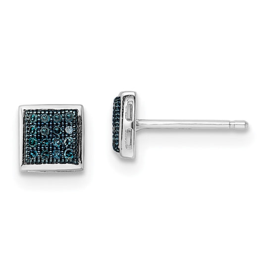 White Night Sterling Silver Rhodium-plated Blue Diamond Post Earrings