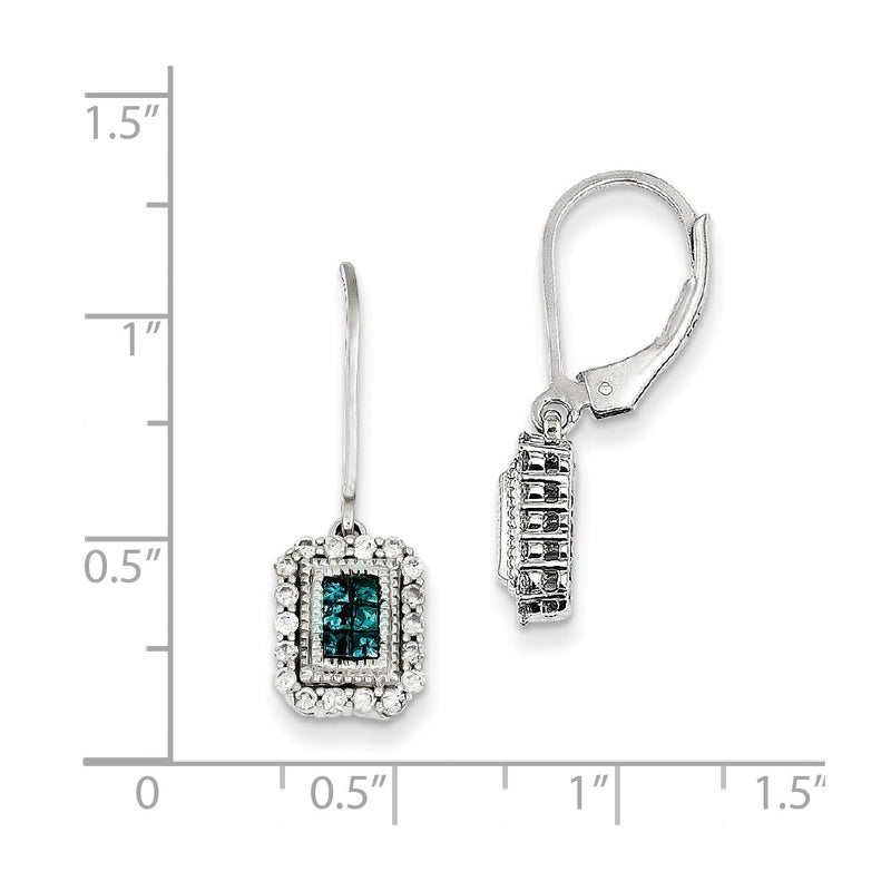 Sterling Silver White & Blue Diamond Leverback Earrings