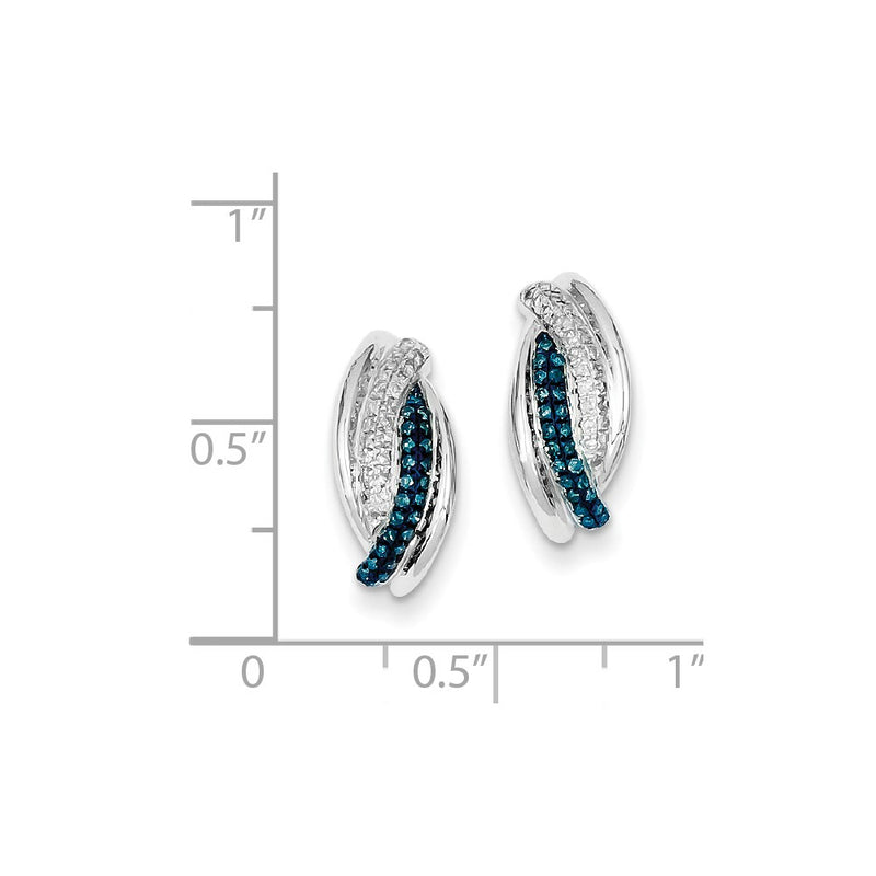 Sterling Silver Blue and White Diamond Post Earrings