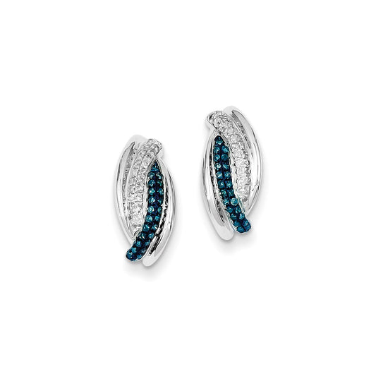 Sterling Silver Blue and White Diamond Post Earrings