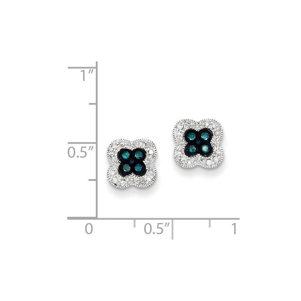 Sterling Silver Blue Diamond Small Flower Post Earrings