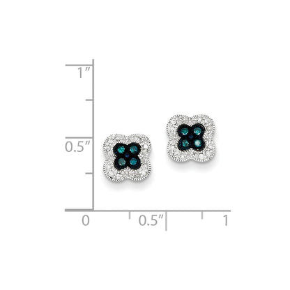 Sterling Silver Blue Diamond Small Flower Post Earrings