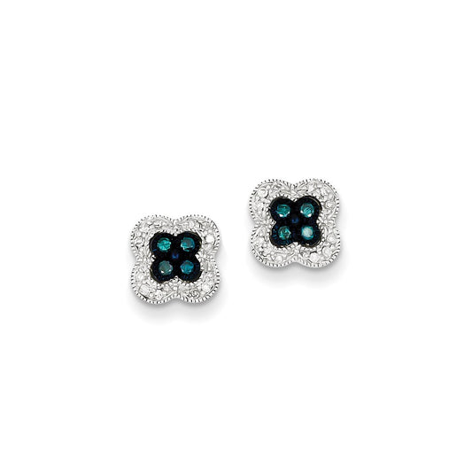 Sterling Silver Blue Diamond Small Flower Post Earrings