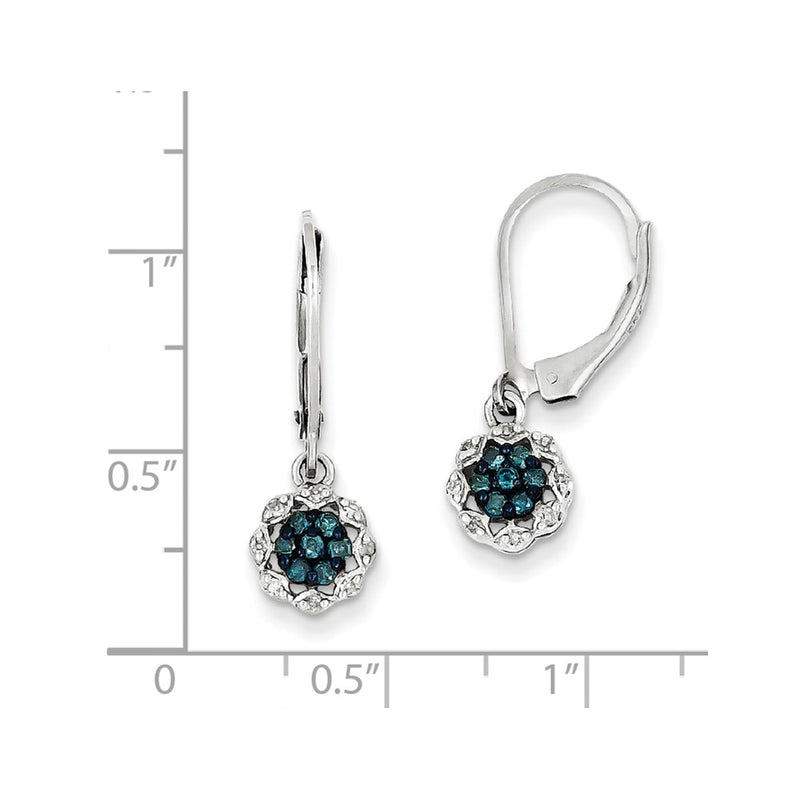 Sterling Silver White & Blue Diamond Leverback Earrings