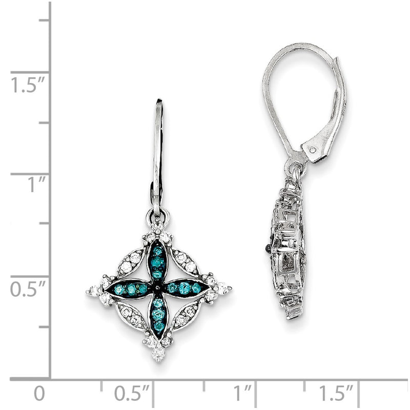Sterling Silver White & Blue Diamond Leverback Earrings
