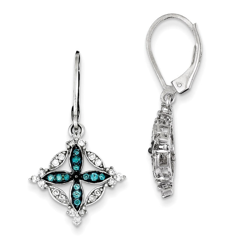 Sterling Silver White & Blue Diamond Leverback Earrings