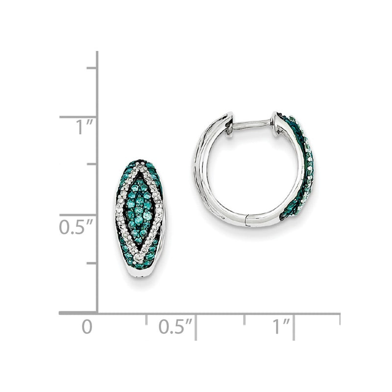 Sterling Silver Blue & White Diamond Hinged Hoop Earrings