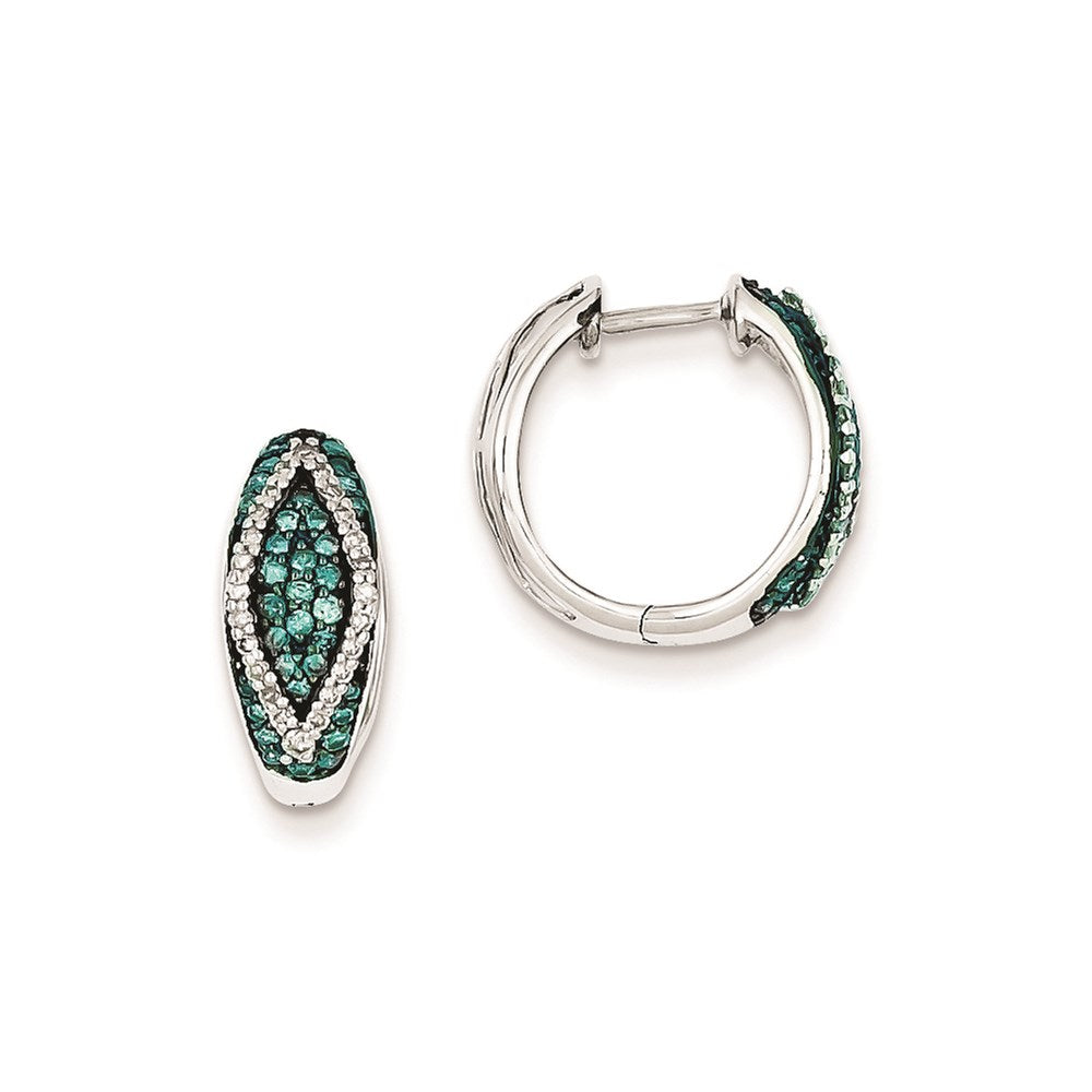 Sterling Silver Blue & White Diamond Hinged Hoop Earrings