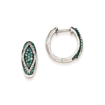 Sterling Silver Blue & White Diamond Hinged Hoop Earrings