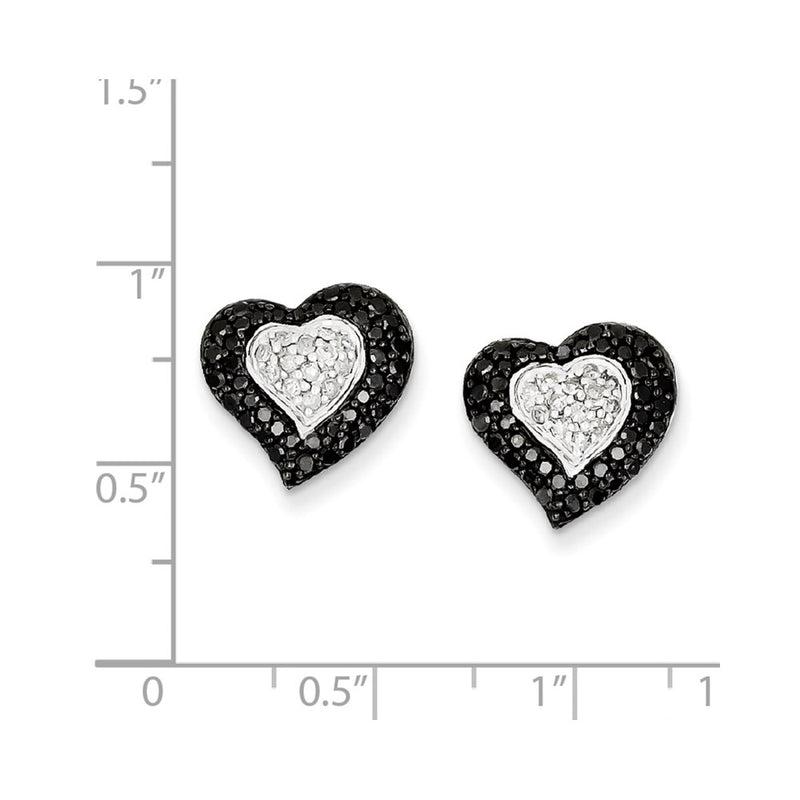 Sterling Silver Rhodium Plated Black & White Diamond Heart Earrings