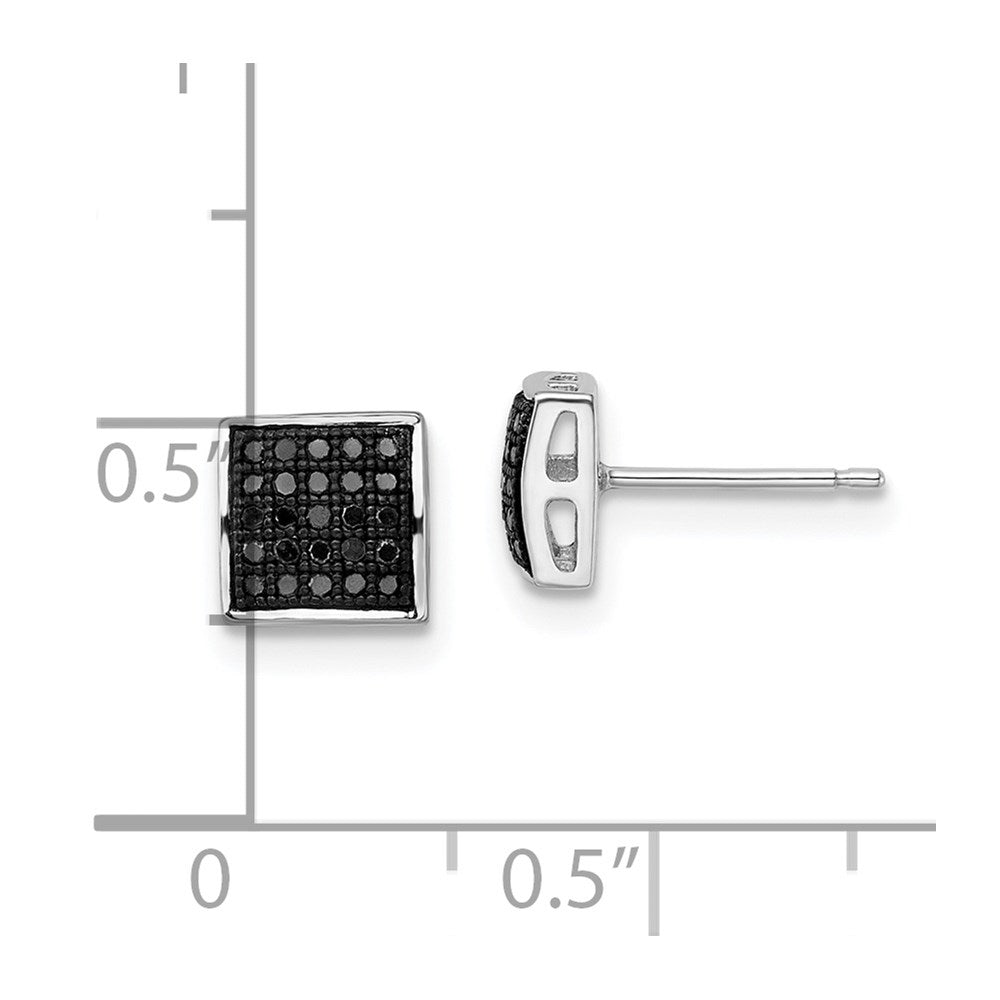 White Night Sterling Silver Rhodium-plated Black Diamond Square Stud Earrings