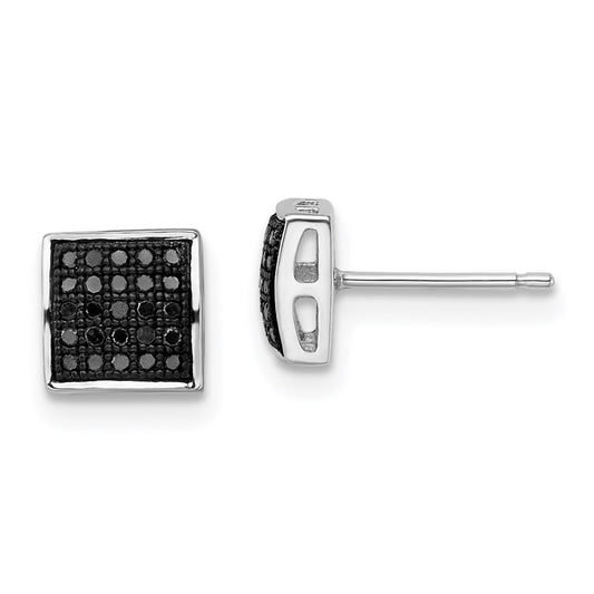 White Night Sterling Silver Rhodium-plated Black Diamond Square Stud Earrings