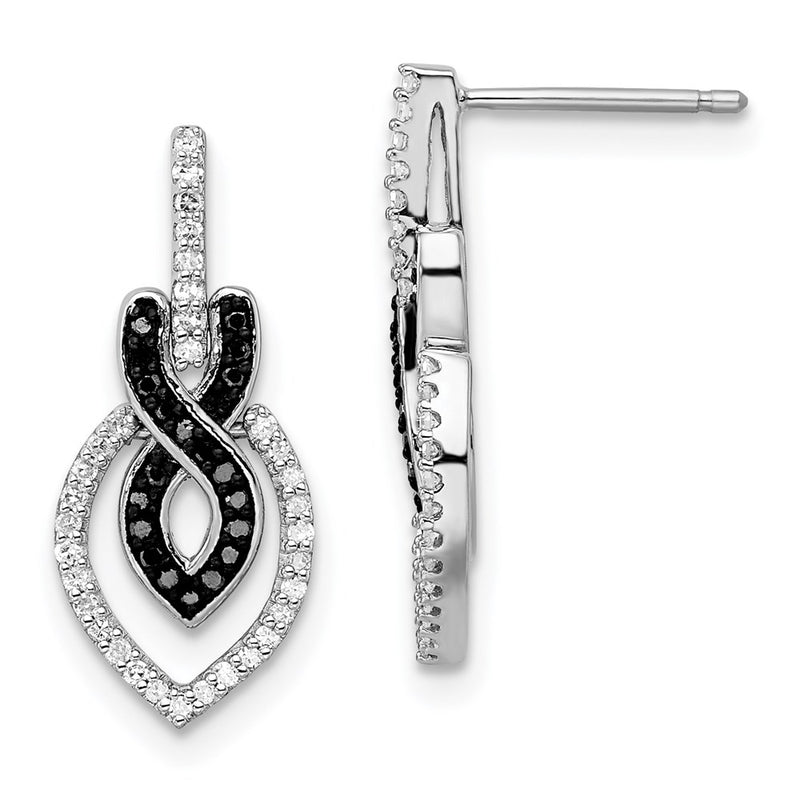 Sterling Silver Rhod Plated Black and White Diamond Earrings