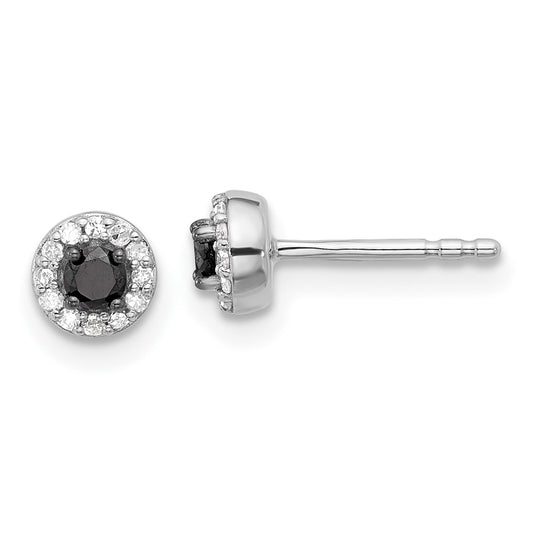 White Night Sterling Silver Rhodium-plated Black and White Diamond Circle Stud Post Earrings