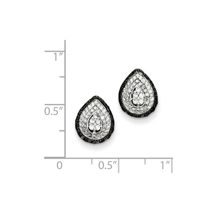 Sterling Silver White & Black Cluster Diamond Post Earrings