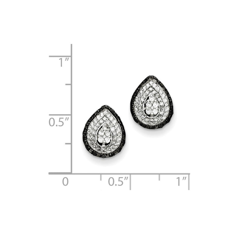 Sterling Silver White & Black Cluster Diamond Post Earrings