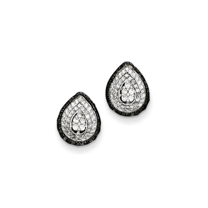 Sterling Silver White & Black Cluster Diamond Post Earrings