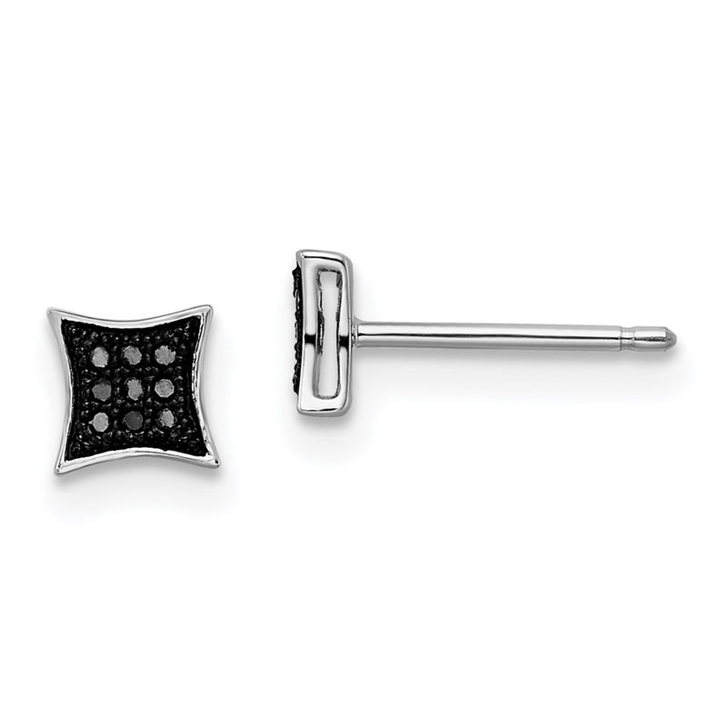 Sterling Silver Rhod Plated Black Diamond Earrings