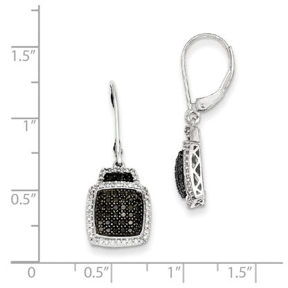 Sterling Silver Black & White Diamond Square Leverback Earrings