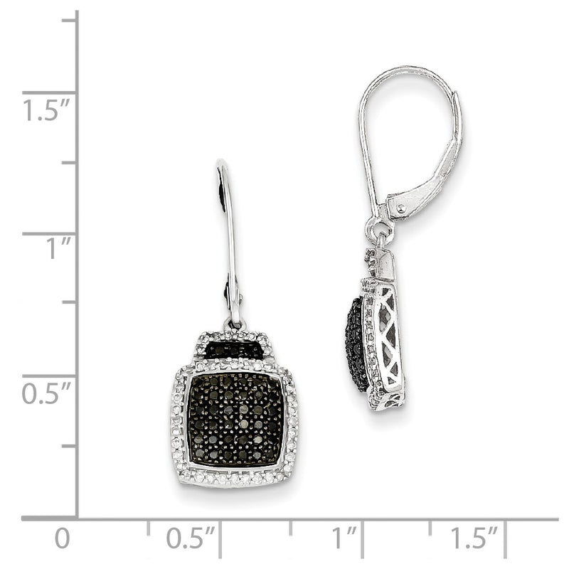 Sterling Silver Black & White Diamond Square Leverback Earrings