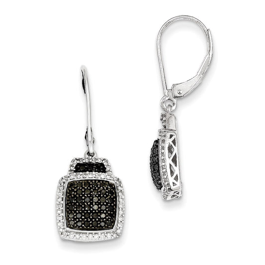 Sterling Silver Black & White Diamond Square Leverback Earrings