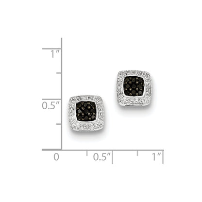 Sterling Silver Black & White Diamond Flower Post Earrings