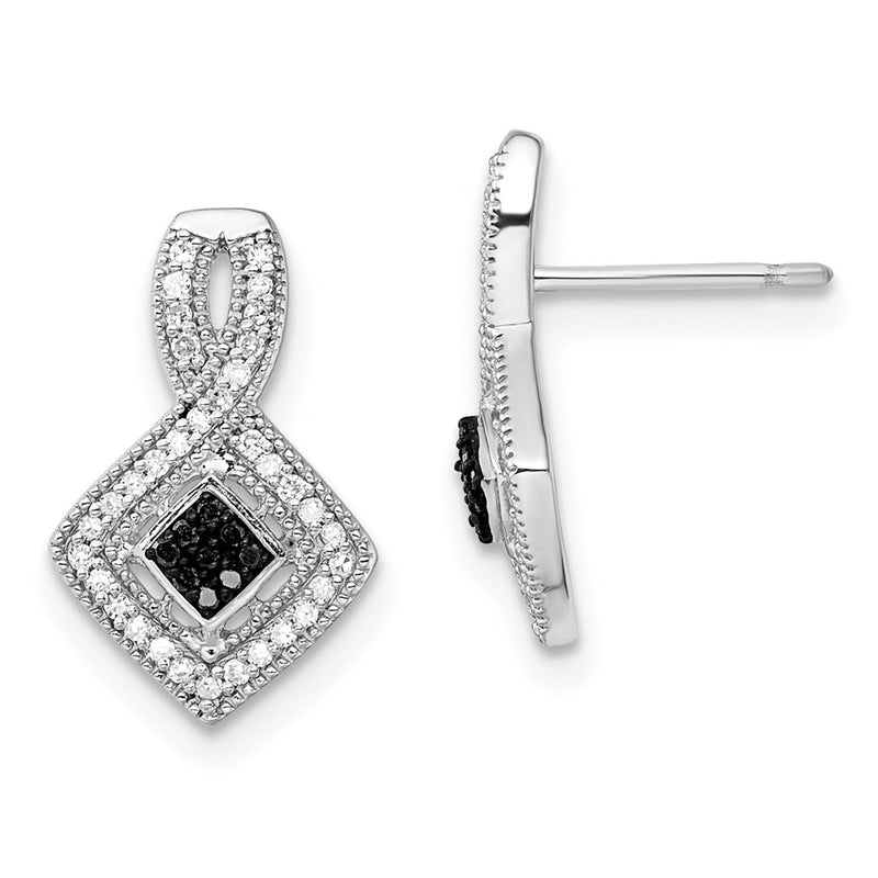 Sterling Silver Rhodium-plated Black and White Diamond Earrings