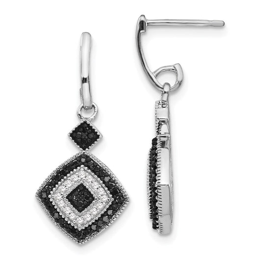White Night Sterling Silver Rhodium-plated Black and White Diamond Post Dangle Earrings