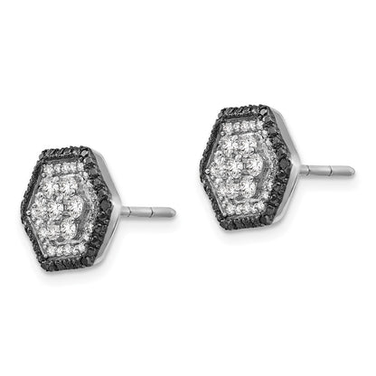 Sterling Silver White & Black Cluster Diamond Post Earrings