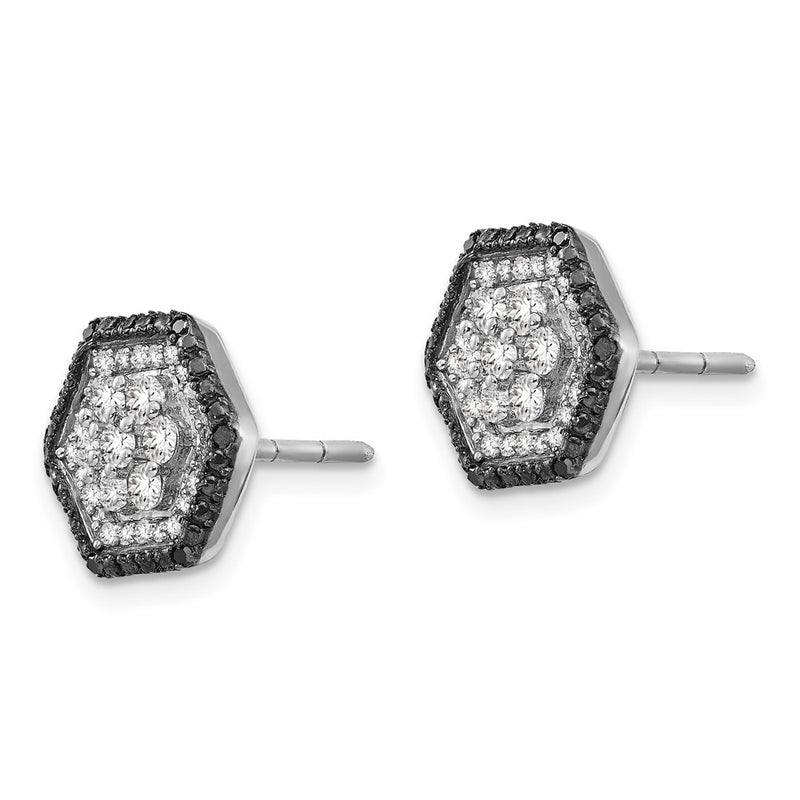 Sterling Silver White & Black Cluster Diamond Post Earrings