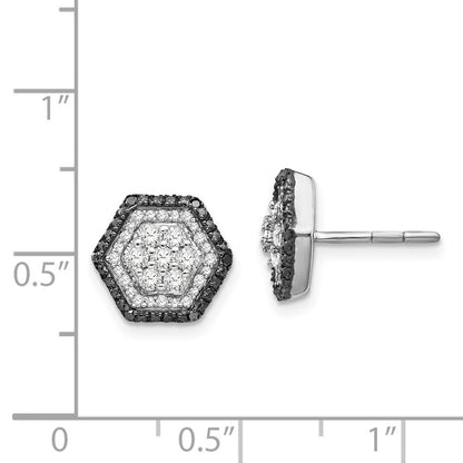 Sterling Silver White & Black Cluster Diamond Post Earrings