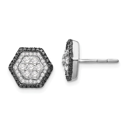 Sterling Silver White & Black Cluster Diamond Post Earrings