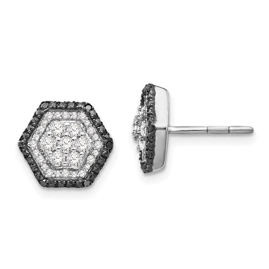 Sterling Silver White & Black Cluster Diamond Post Earrings