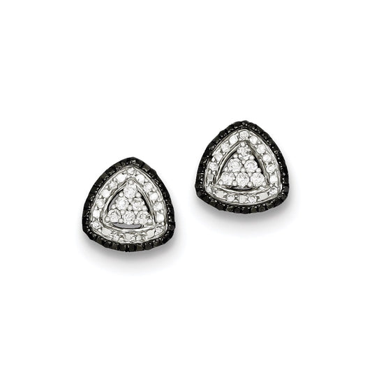 Sterling Silver White & Black Cluster Diamond Post Earrings