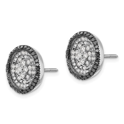 Sterling Silver White & Black Cluster Diamond Post Earrings