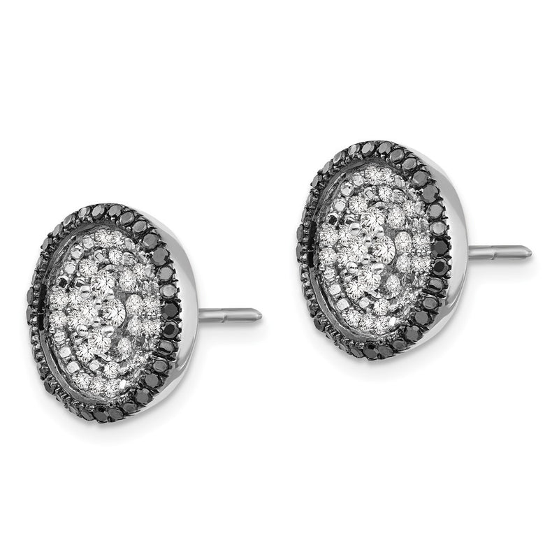 Sterling Silver White & Black Cluster Diamond Post Earrings
