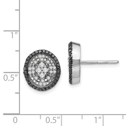 Sterling Silver White & Black Cluster Diamond Post Earrings