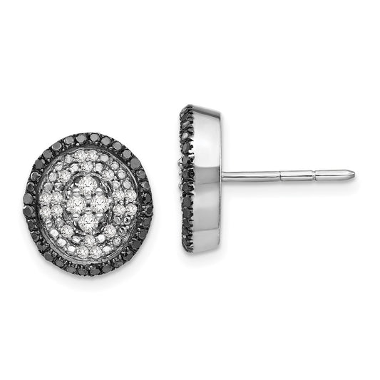 Sterling Silver White & Black Cluster Diamond Post Earrings